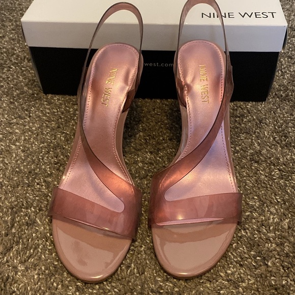Nine West Dress Sandals Heels Light Pink Transparent Top 4” Heels Sz 9 NIB - Picture 4 of 6